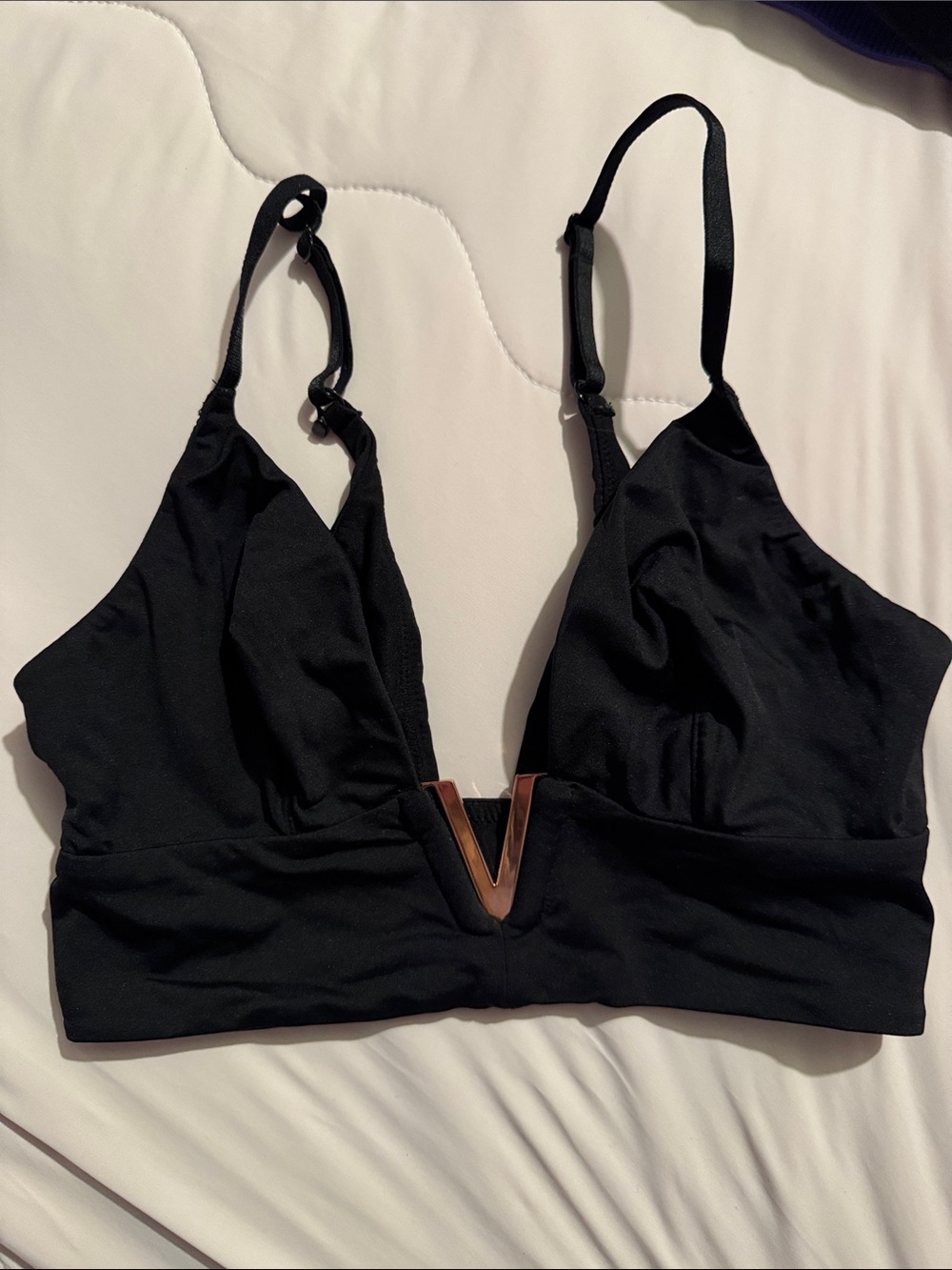 Victoria's Secret Black Bralette with Rose Gold V Accent